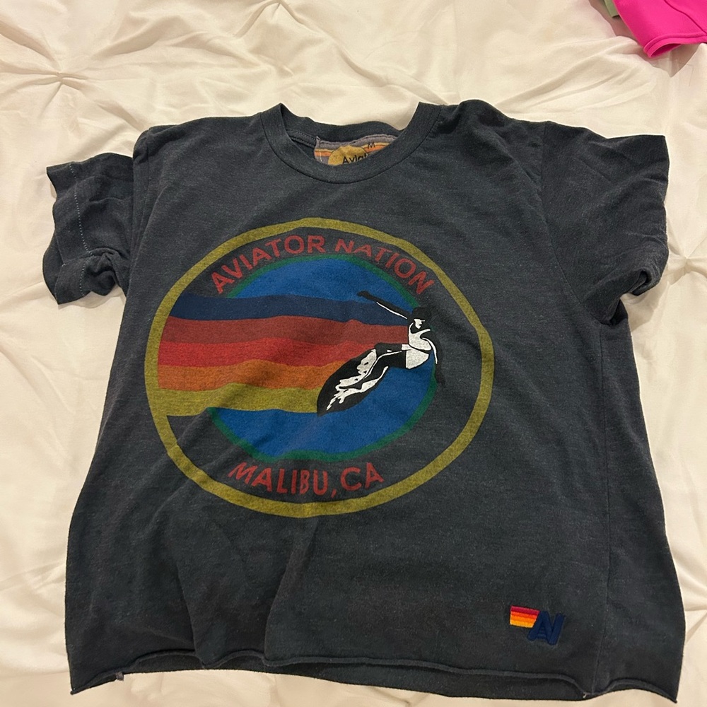 Aviator Nation Charcoal Tee with Rainbow Graphic